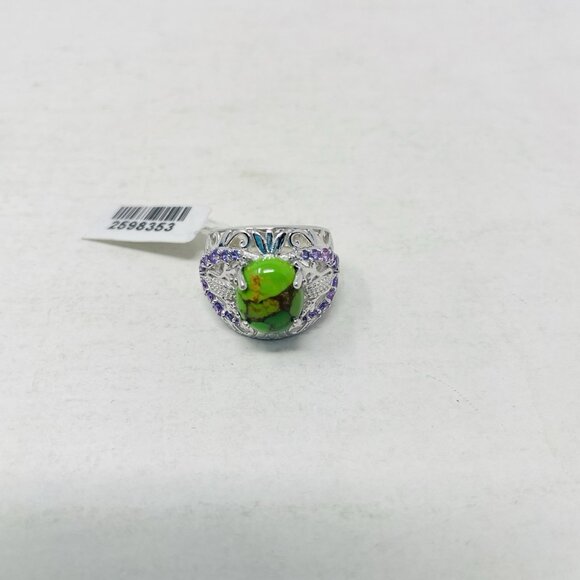 KARIS Mojave Green Turquoise/Lab Created Purple Sapphire Size 6 Brass Ring 5116 - Picture 4 of 6